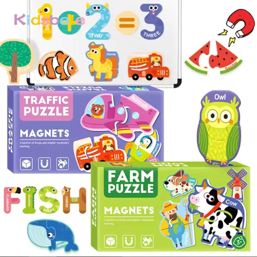 

Magnetic Puzzle Toy Letters Numbers Animal Vehicle Refrigerator Sticker 8 Themes Fridge Sticker Early Educational Puzzle Toys