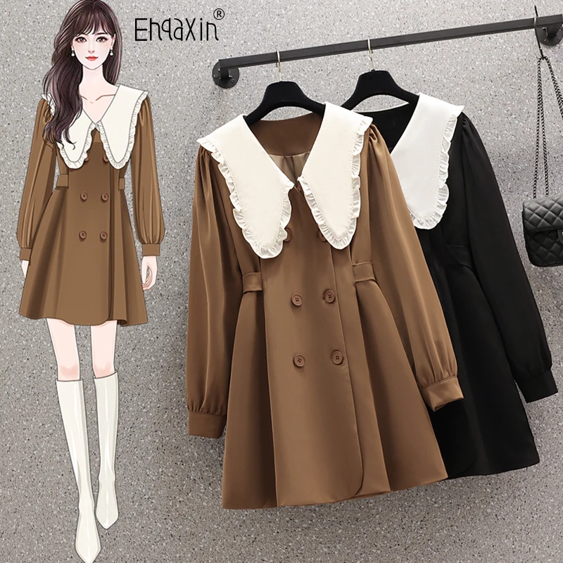 

EHQAXIN Sweet Women's Dress 2023 Spring New Fashion Doll Neck A-Line Casual Double-Breasted Loose Dresses For Ladies M-4XL