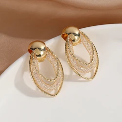 NEW Retro Geometric Navettes Clip on Earrings Metal Mesh and Rhinestone Earrings for Women Without Pierced  Fashion Jewelry 2022