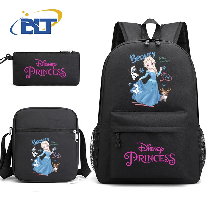 Disney Princess Series Printed Student Backpack Kids Backpack Single Shoulder Bag Pencil Case 3-piece Set for Girls