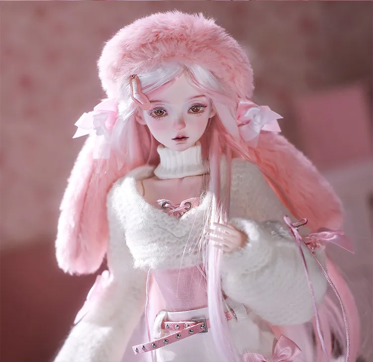 

Four-quarter Bjd Female Doll Resin Joint Movable Doll Soft Pink Rabbit Ear Hat Humanoid Doll