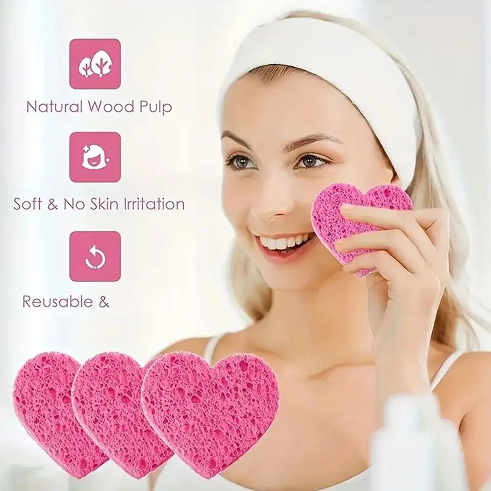 5pcs Compressed Facial Cleanser ฟองน้ําเยื่อไม้ธรรมชาติผ้าฝ้ายล้างหน้า Bath Facial Facial ฟองน้ํา Face Care Heart Flowe
