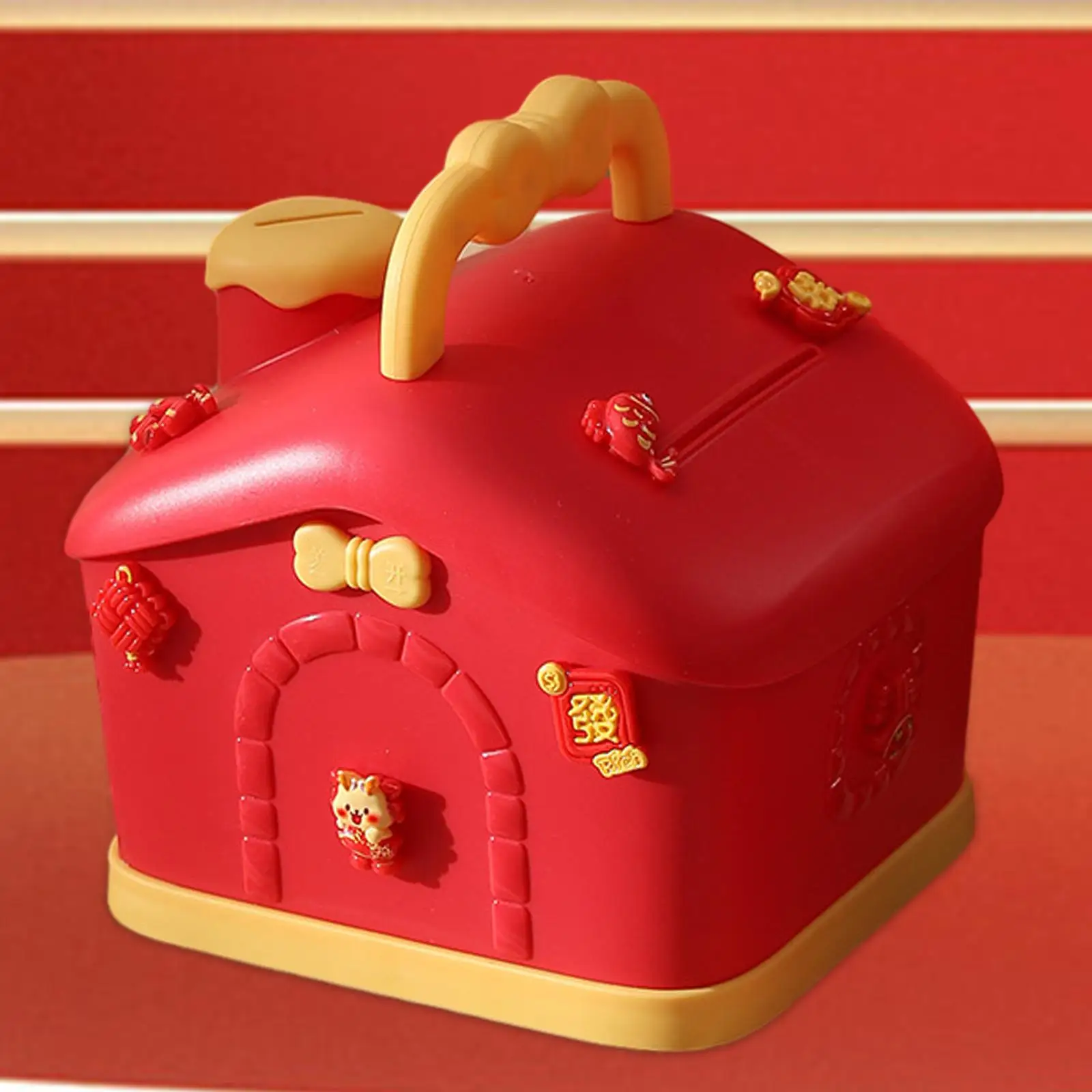 Festive Red House Kids Coin Bank - Charming Decor for Children's Room