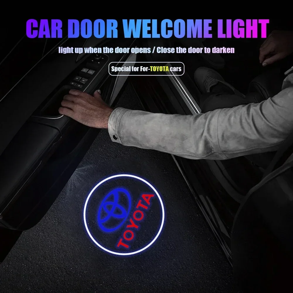 2PCS Car LED Welcome Lamp with Toyota Logo Door Ghost Shadow Light Laser Projector for Toyota PRADO Camry Corolla Rav4 Prius