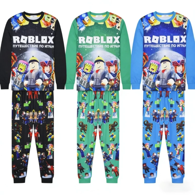 

Детский пижамный комплект в стиле аниме Roblox — длинные штаны с длинными рукавами, домашняя удобная одежда для сна, детская одежда в подарок