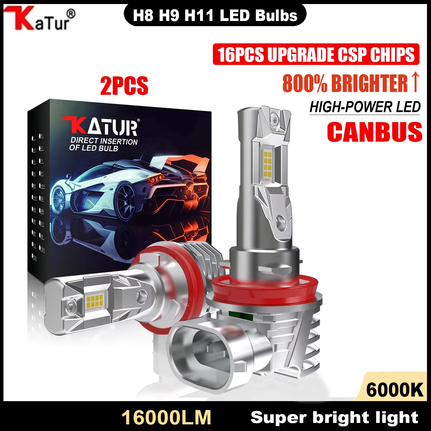 Katur 2Pcs H8 H9 H11 LED Headlight Bulbs Fanless Canbus 360° Beam Angle For Citroen C1 C5 C6 C4 Grand Picasso For BMW F01 F02