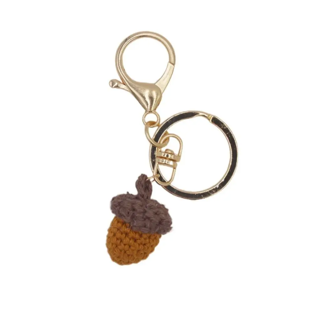 Acorns Diy Handmade Crochet Pine Cone Knitting Keychain Handmade Pine Cone Accessories Plant Keyring Brown Green