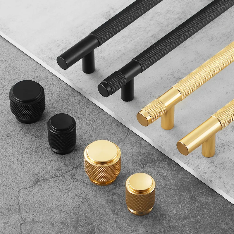 Black Gold Knurled Kitchen Cupboard Cabinet Storage Handles Closet T Bar Wardrobe Door Pulls Door Knobs Home Furniture Handles