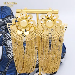 SUNNESA Long Tassel Earrings 18k Gold Plated Afrcian Jewelry for Women Party Irregularity Dangle Earrings Jewellery Accessories