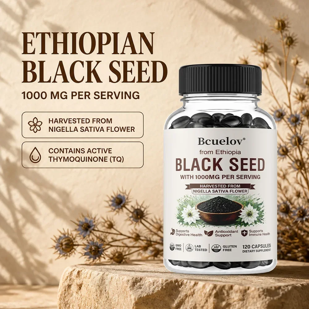 Ethiopian Black Seed Softgels 1000mg – Premium Nigella Sativa Seed Oil Supplement, Digestive & Immune Support Formula