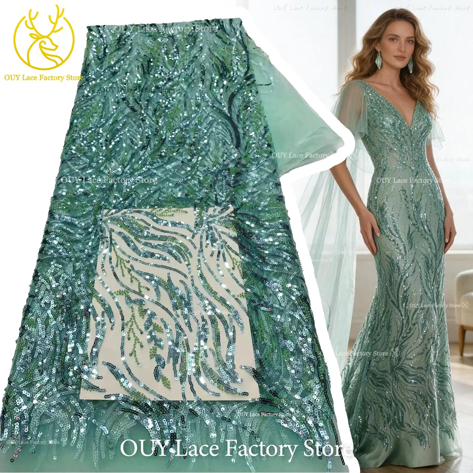 Trendy Beaded Sequin Embroidered Lace Fabric High Grade African Nigerian Sheer Net Lace Cloth for Ladies Party Dresses Sewing
