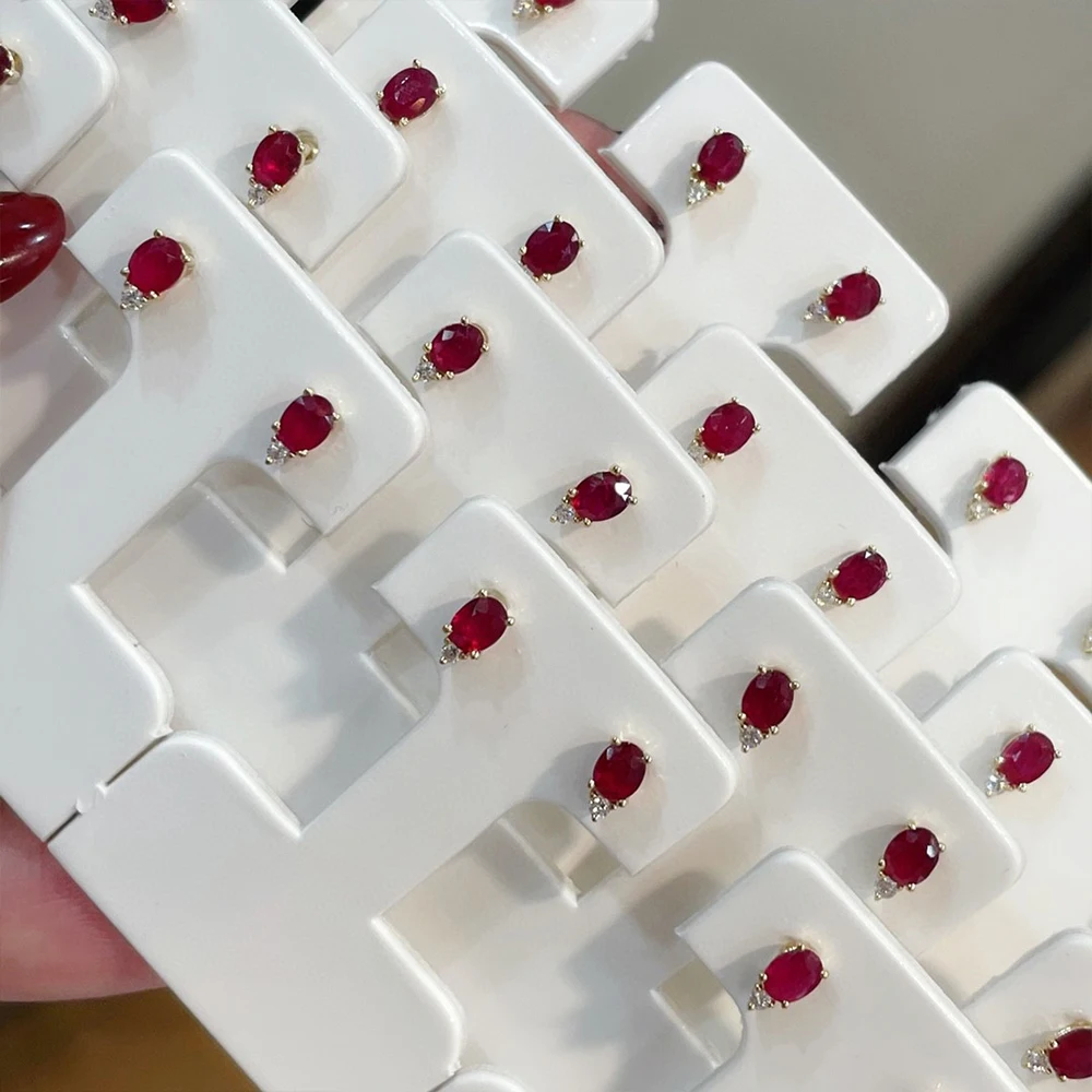 CANNER New Ruby Zircon Ear Studs For Women\'S S925 Sterling Silver Piercing Earrings Creative Personality Small Stud Earrings