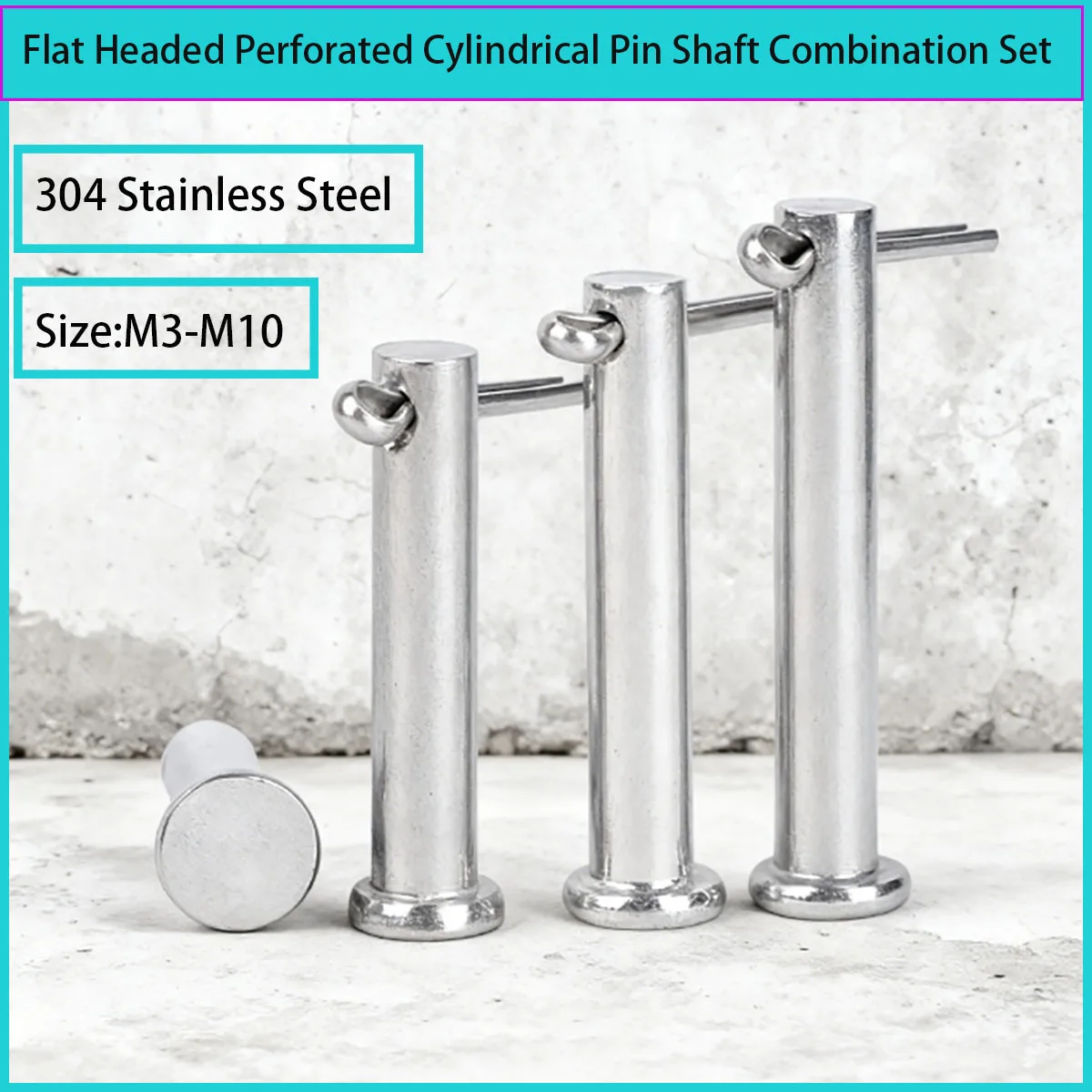 M3-M10/304 stainless steel flat head perforated cylindrical pin shaft and split pin combination set cylindrical positioning pin