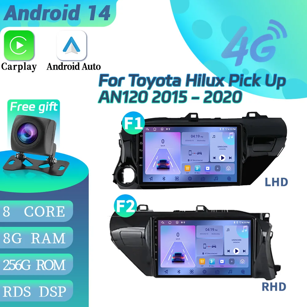 

Car Radio Multimedia Video GPS For Toyota Hilux Pick Up AN120 2015-2020 Android 14 Navigation Wireless Bluetooth Carplay Screen