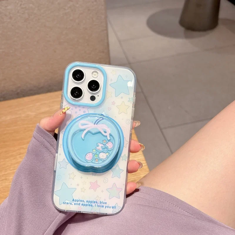 

Cute Cartoon Apple Quicksand Shake for Magsafe Griptok Holder Phone Finger Ring Stand Support for IPhone 17 Girl Bracket