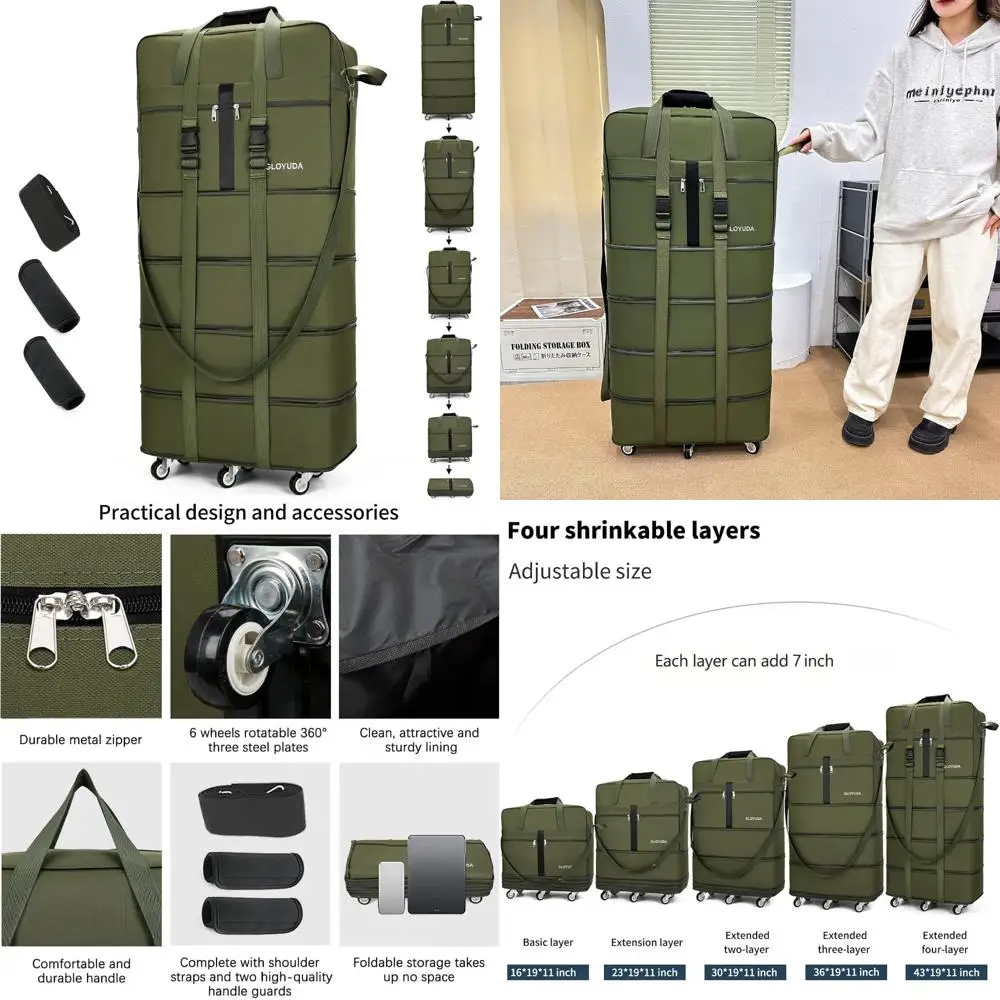 

Expandable Foldable Luggage, 42 Inch Spinner Suitcase with Wheels, Rolling Duffle Bag, Collapsible Travel Bag for Efficient Pack
