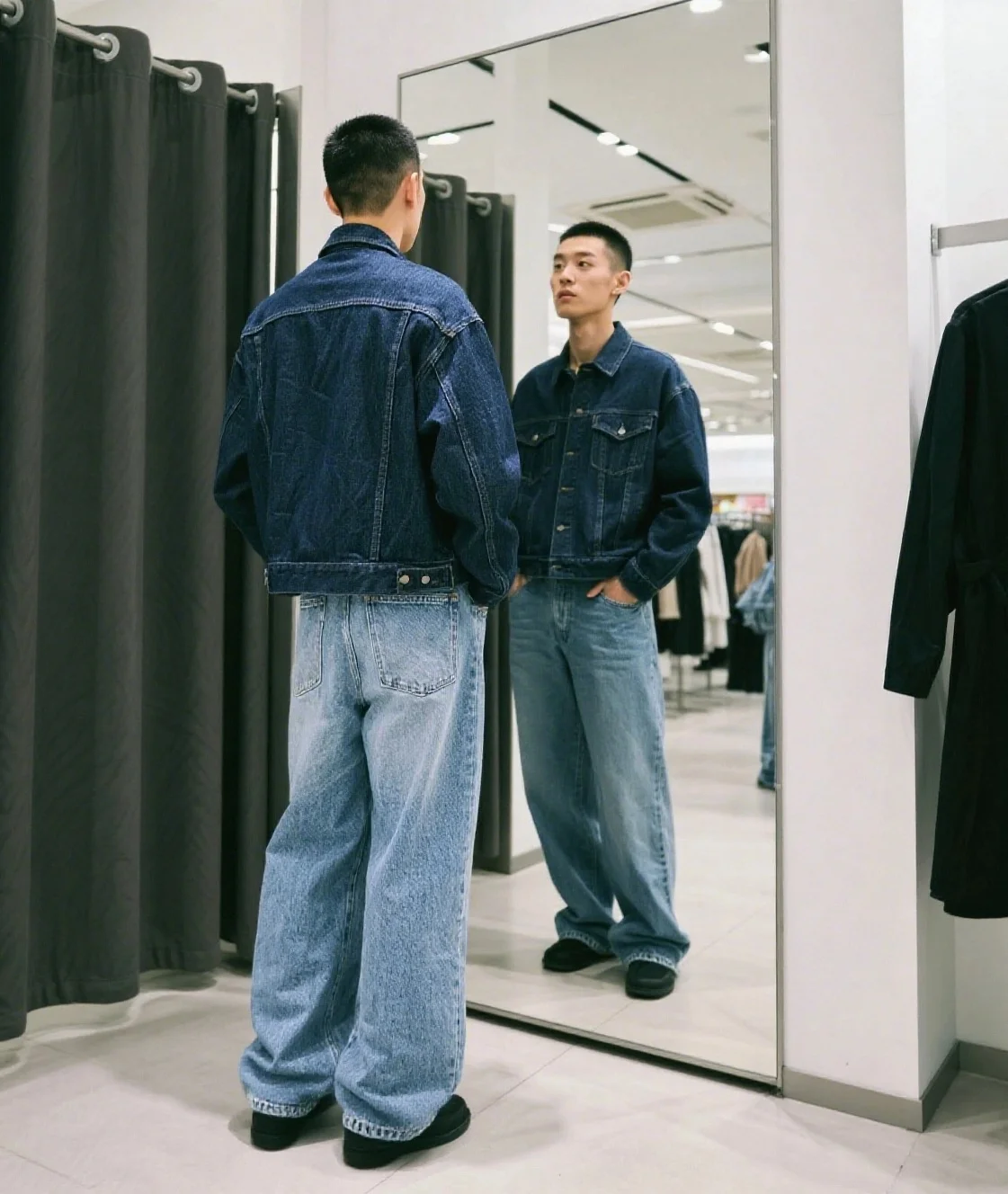 2025 الكورية الصلبة الألوان الرجال جينز طويل غير رسمي الكلاسيكية الذكور أربعة مواسم مستقيم الدينيم واسعة الساق السراويل أزرق فاتح رمادي أسود #1