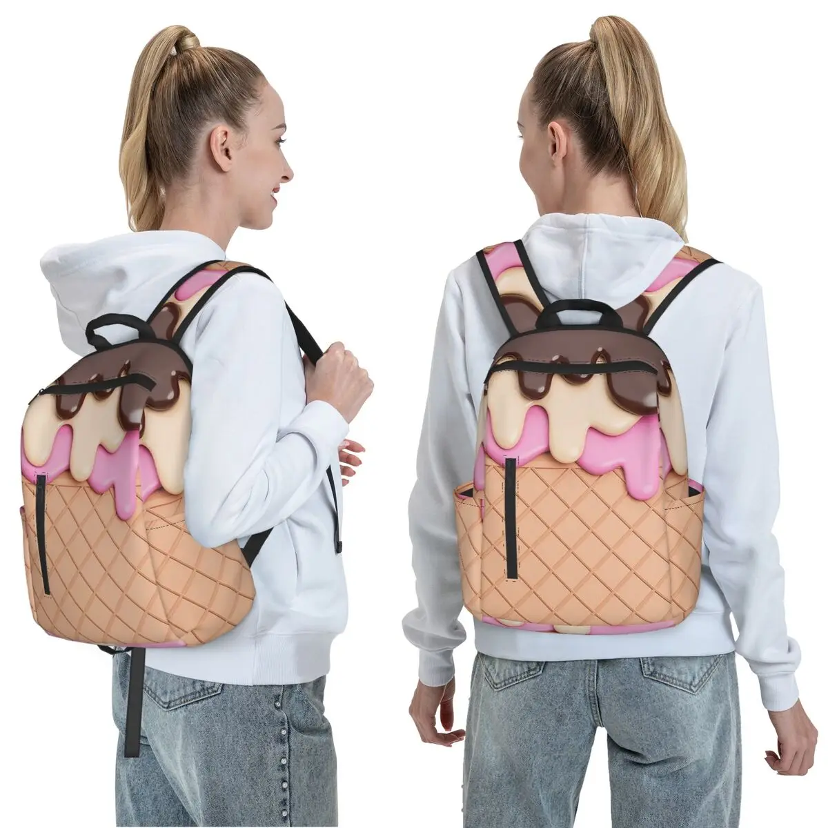Strawberry Ice Cream Backpack Daypack Large Capacity Kids BookBag School Bag Shoulder Bags for Men Women