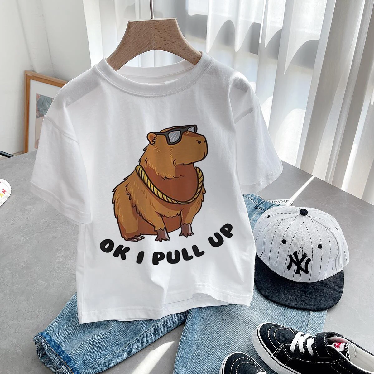 Camiseta de dibujos animados de Capybara para niños, ropa de animales para niños, bonita camiseta de amor para niños, ropa informal para bebés