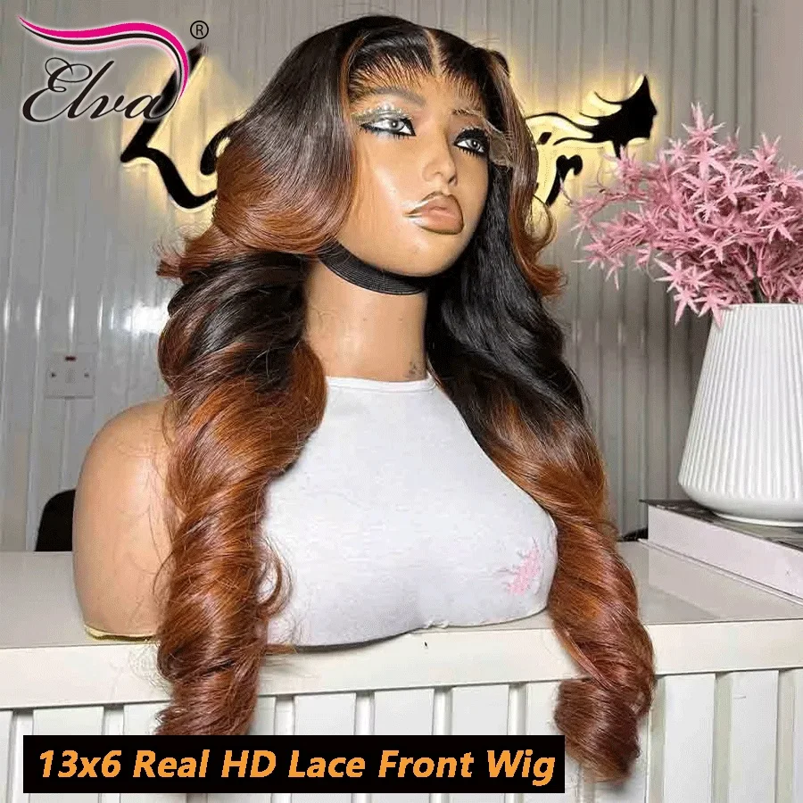 

Ombre 1b Ginger Colored Glueless HD Lace Wigs Human Hair Pre plucked Ready To Wear Body Wave 13x6 Transparent HD Lace Front Wigs