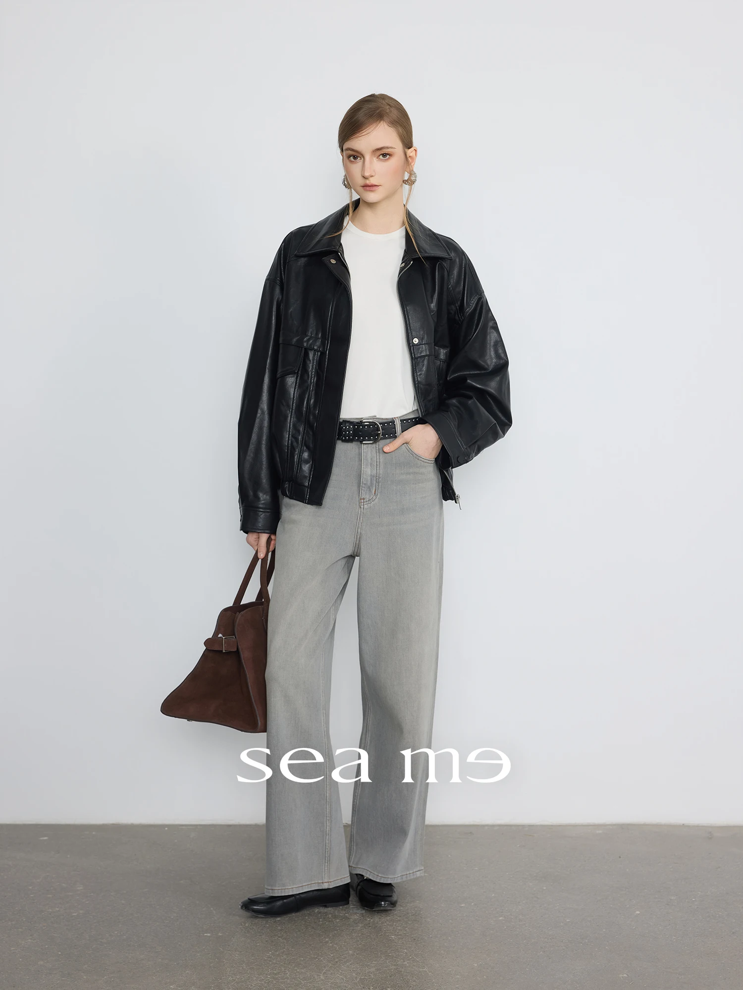 Giacca Classica Retrò da Moto da Donna con Spalle Scivolate, Texture Opaca, Stile Semplice, Maniche Lunghe, in Pelle PU