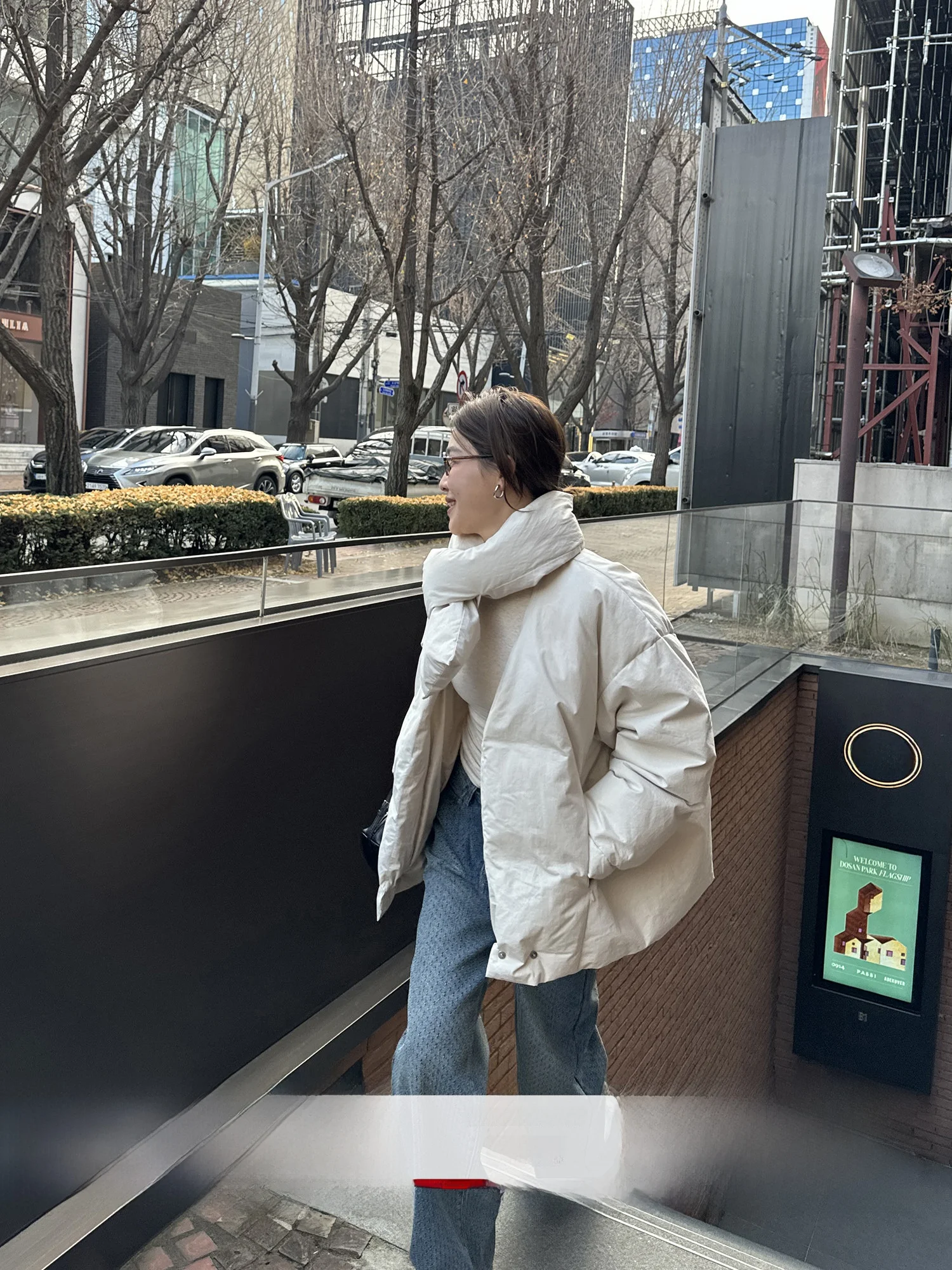 

Le Alfaionline Women's Puffer Jaet 2025 Winter New Sle Loose Coat with Scarf Collar Slimming Faux Fur Trim Warmth