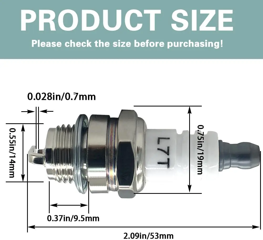 Spark Plug L7T 2 Stroke For Chainsaw Awn Mower and Brush Cutter Engine Ignition Replacement, Replaces BPM7A BM6A