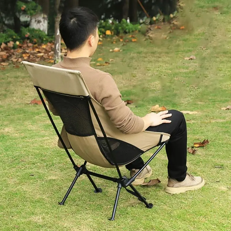 Outdoor Beach Chair with Head Rest, Moon Leisure Portable Stable Comfortable Folding Chair for Camping, Hiking, Carry Bag