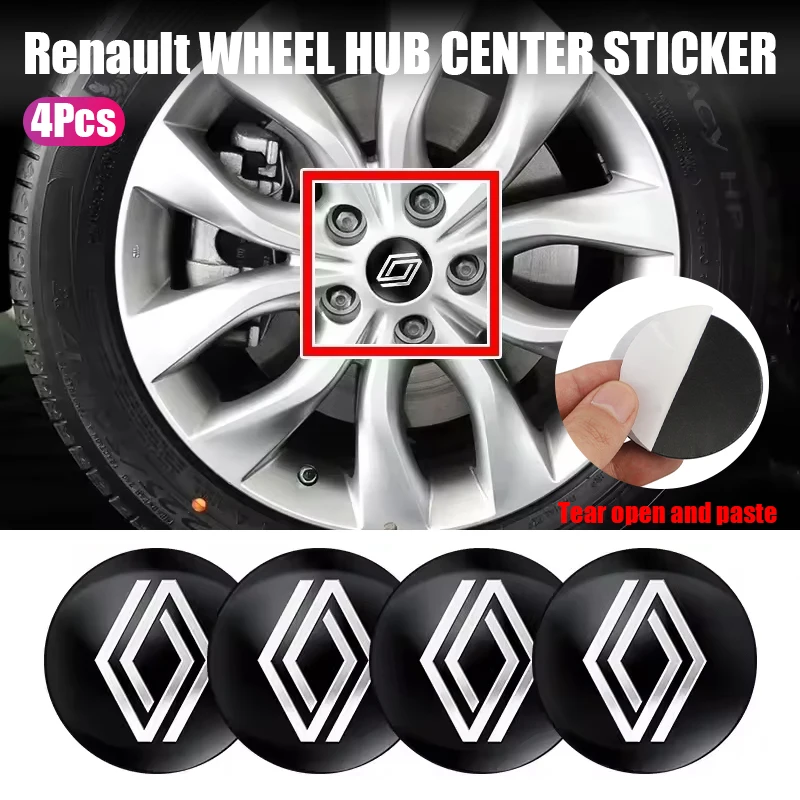4 unidades de tapas centrales de rueda de 56 mm con pegatinas para Renault Megane 3 2 4 Clio4 5 Captur Trafic Scenic2 Austral Kangoo QM6