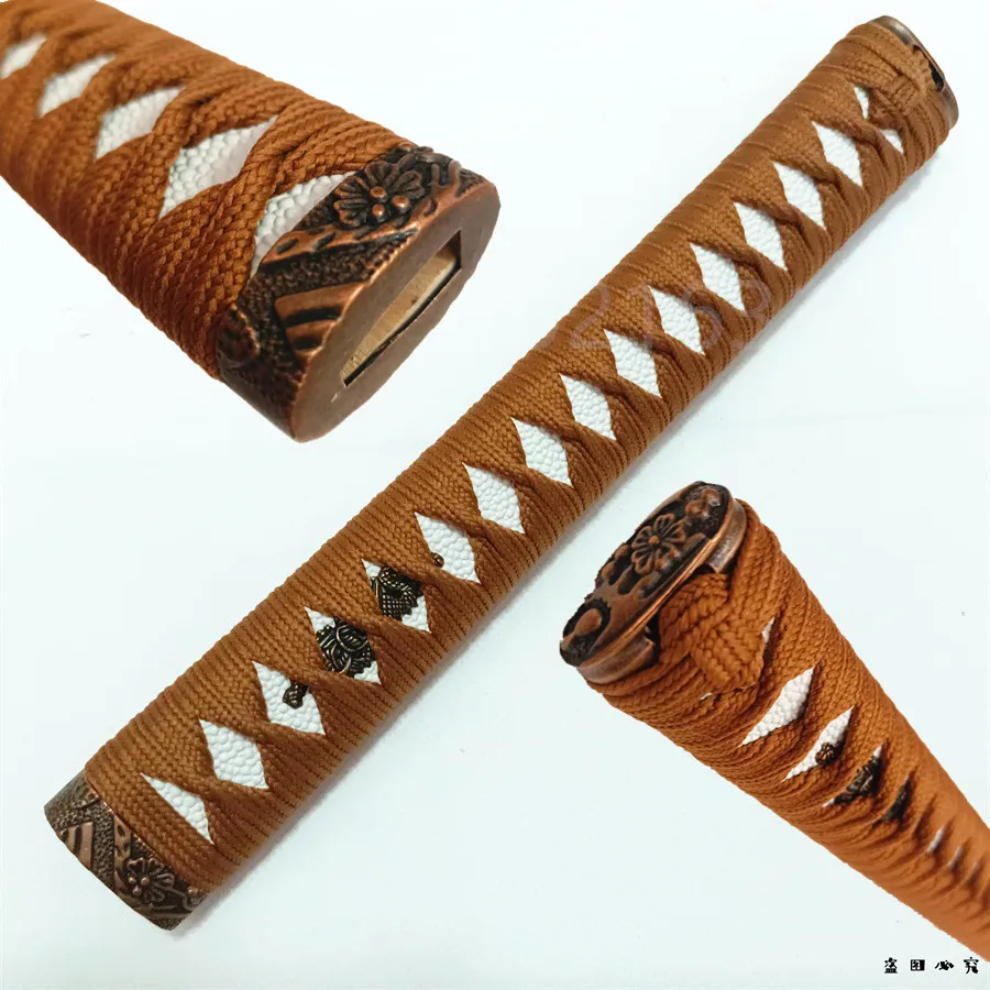 Very Nice Katana Tsuka Handle Alloy Fuchi Kashira Menuki For Japan Samurai Sword Part Brown Japanese Silk Ito New