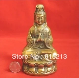 Koleksi Perunggu Kecil Kuan-yin Buddha Pada Patung Teratai 4.5 