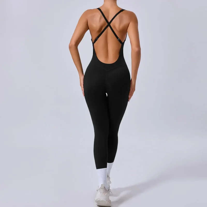 ผู้หญิงแขนกุดBackless Bodycon JumpsuitโยคะออกกําลังกายยืดกีฬาActivewearกีฬาฟิตเนสOverallsกีฬา
