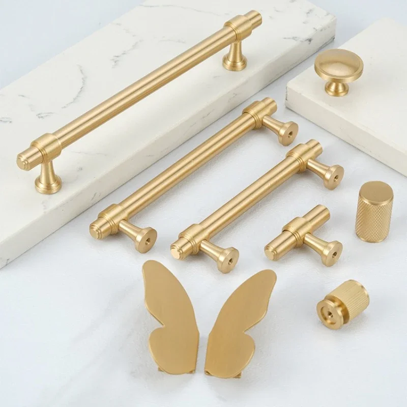 Gałki do szafek w stylu francuskim, luksusowe, z litego mosiądzu, uchwyty do szaf, szuflad i drzwi, w kształcie litery T.