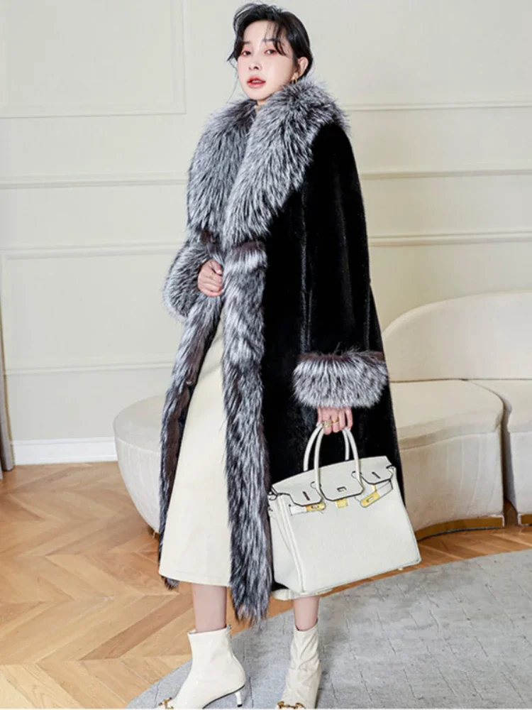 Women Faux Fur jacket Spliced Coats Casual Long Jacket Fur Outerwear Patchwork Loose Fit 2025 Autumn Pockets Turn Down Collar