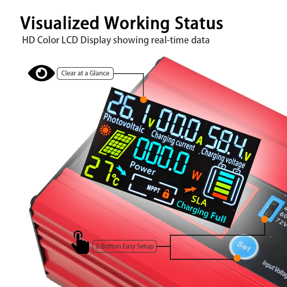 마이아미 MPPT 태양광 부스트 충전 컨트롤러 1200W 조절 가능 48V 60V 72V 최대 30A PV 전류 입력 DC 부스터 리튬인산철 배터리 썸네일 2