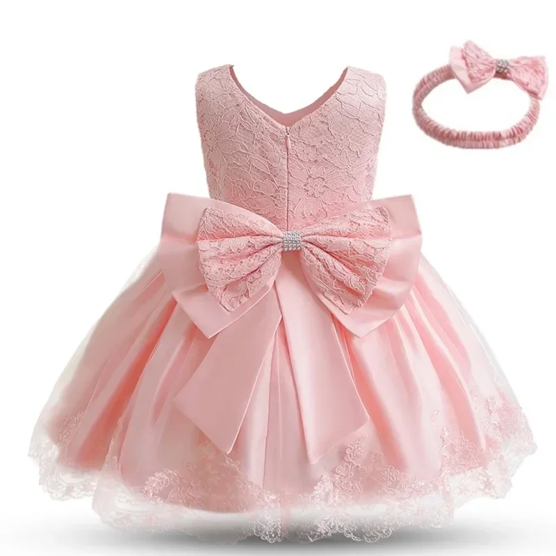 

Infant Baby Girls Flower Lace Dresses 1st Birthday Christening Gowns Newborn Baptism Clothes Princess Birthday White Bow Dresses