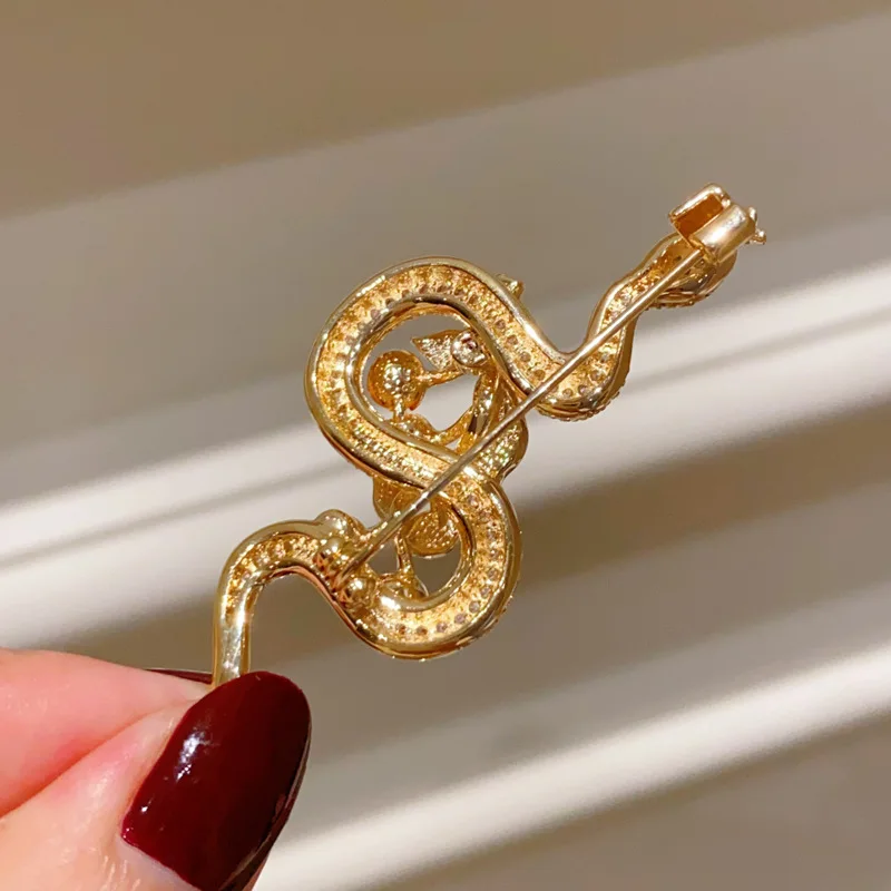 2025 Chinese Zodiac Year Snake with Persimmon Brooches for Women and Men Zircon Corsage High-end Simple Jacket Accessories Pin