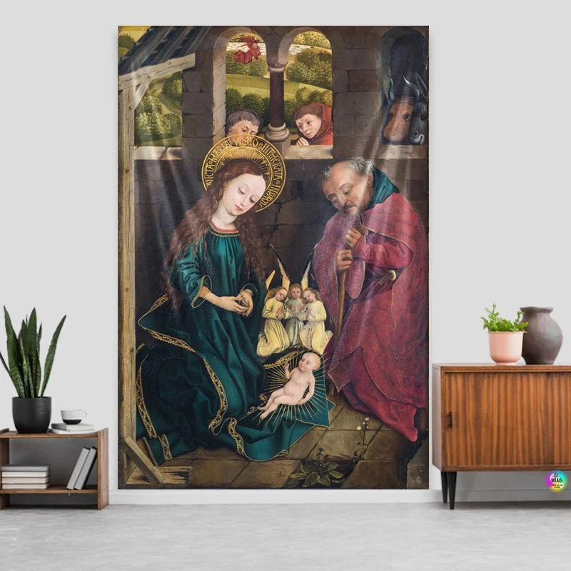 VIKAMA Vintage Nativity Painting Tapestry Wall Hanging, 6 Designs, Wall Decor for Bedroom Living Room Dorm
