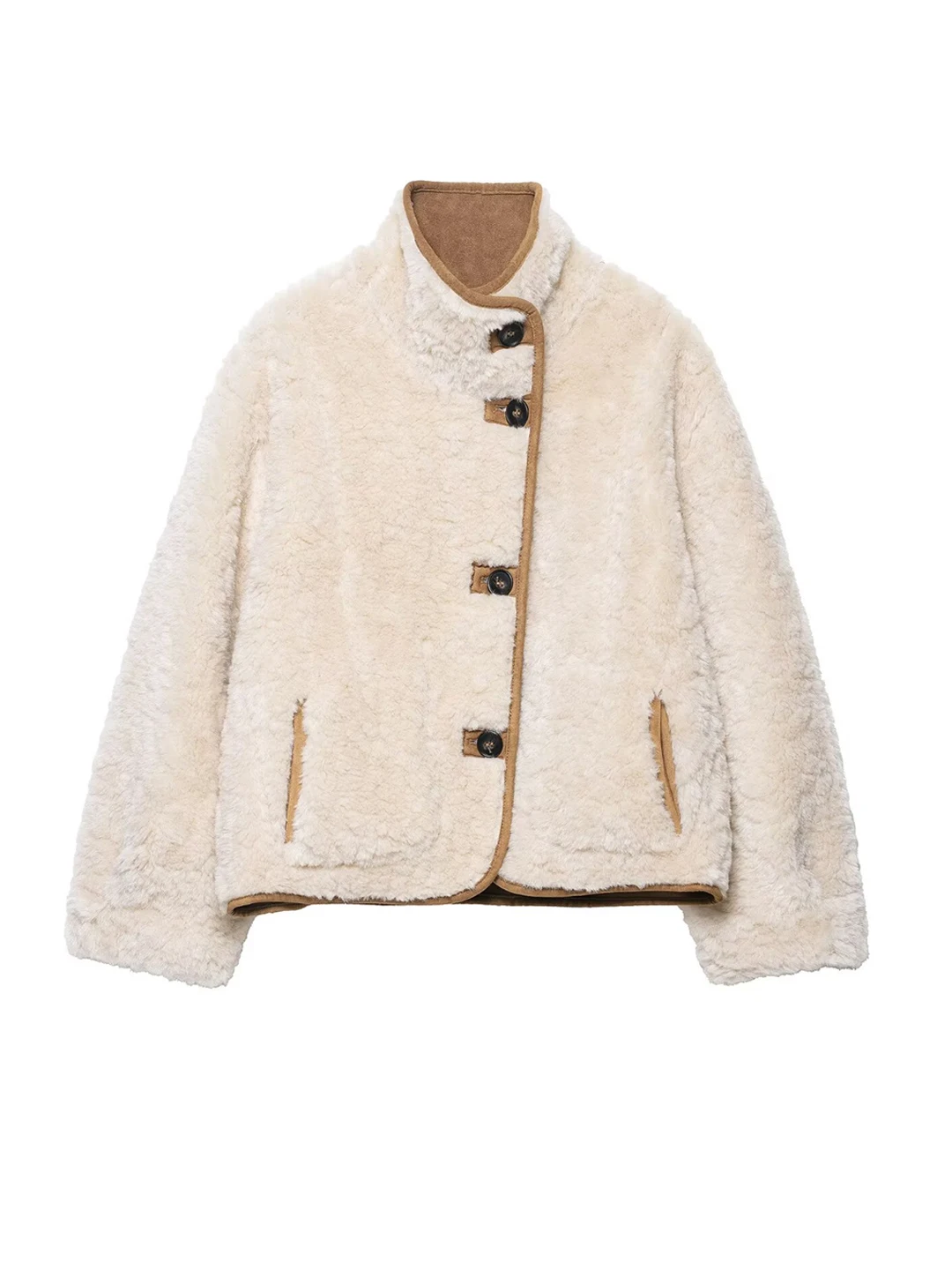 Thiened-ropa de doble cara para mujer, Jaet de piel de cordero, abrigo informal holgado y cálido de invierno, Mili Beige, terciopelo de cordero esponjoso