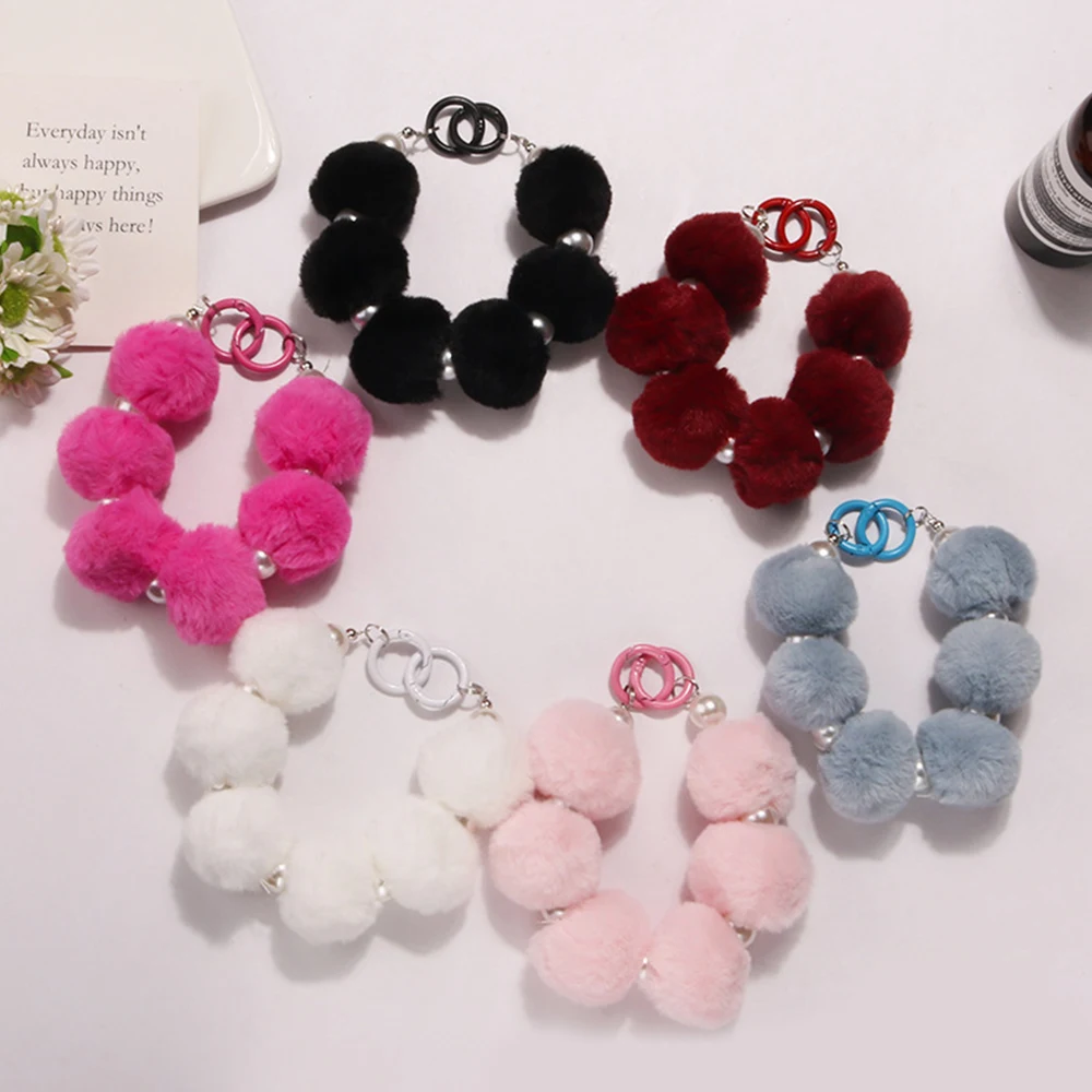 New Plush Colorful Hair Ball Hanging Chain Mobile Phone Case Creative Paint Spring Ring Accessories Women's Bag Decoration