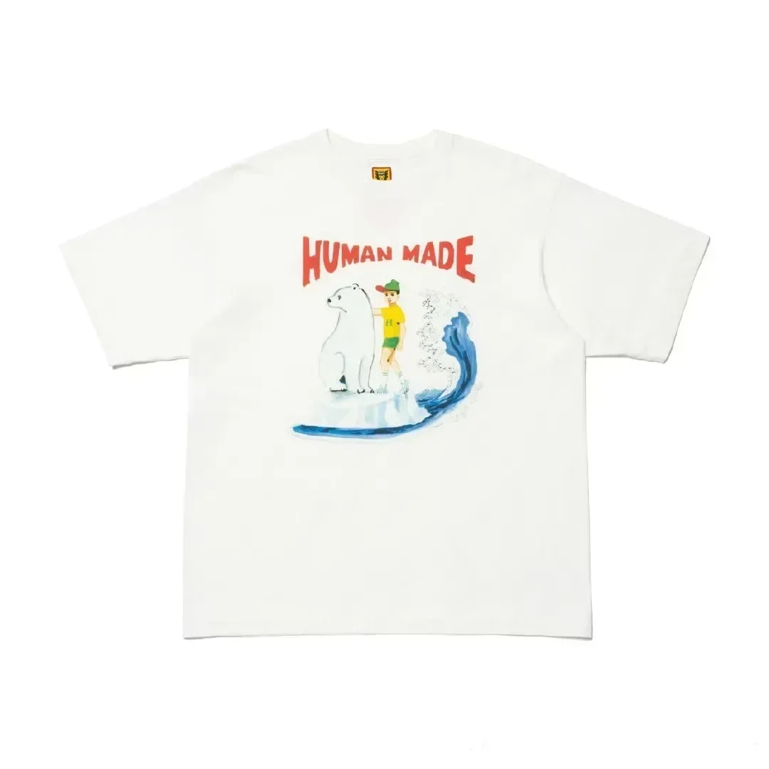 HUMAN MADE 2026 Summer New Couple Style Polar Bear Illustration Printed T-shirt Japanese Heavy Weight Bamboo Cotton Short Sleeve