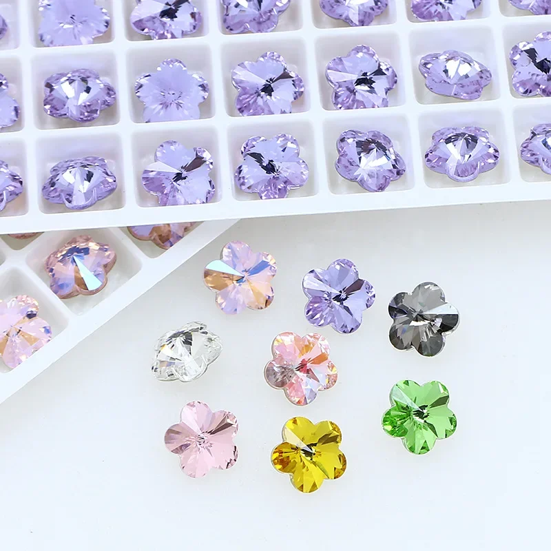 

30Pcs Luxury Rhinestones K9 Cherry Blossom Powder Crystal Nail Decoration Diamond Fancy Gradient Pointback Nail Accessories