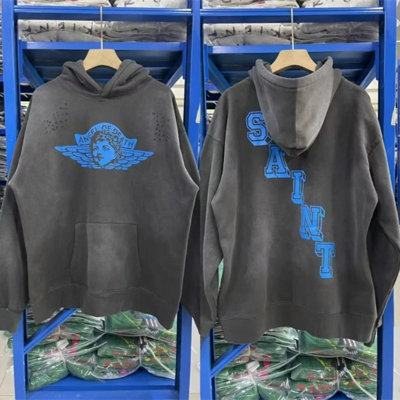 

Vintage Saint Michael Angel Hoodies Men Women 1:1 High Quality Oversized Black Sweatshirt Tracksuit Set