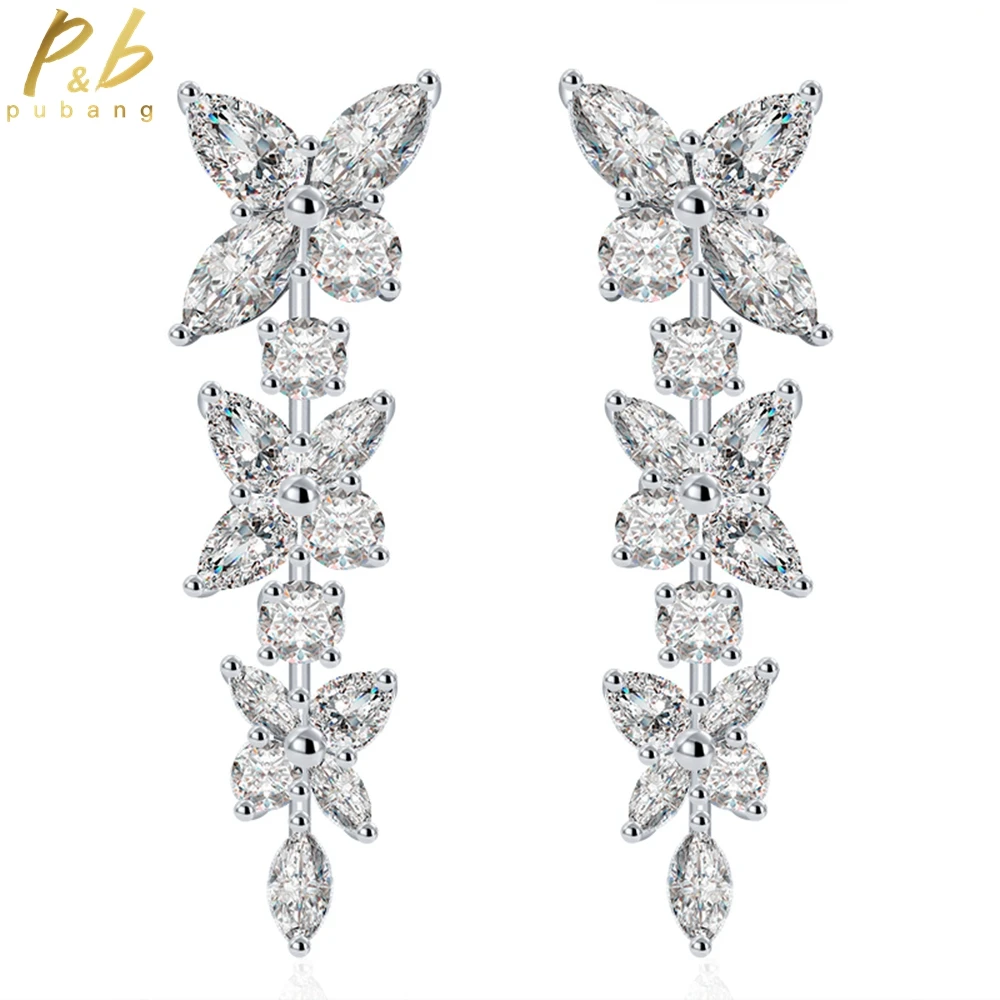 PuBang Fine Jewelry Solid 925 Sterling Silver Marquise Cut Created Moissanite Drop Earrings for Women Wedding Gift Free Shipping