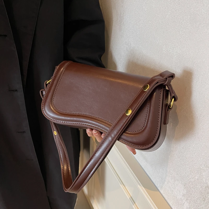 Brown Black Pu Leather Shoulder Crossbody Bag For Women 2023 Trend Femme Luxury Designe  Underarm Bag Fashion Purse Flap Handbag