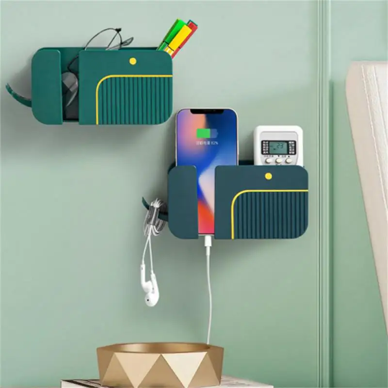 2-in-1 Wall-Mounted Mobile Phone Remote Control Storage Box Multi-Function Non-Punch Storage Rack Rall-Mounted Sundries Storage