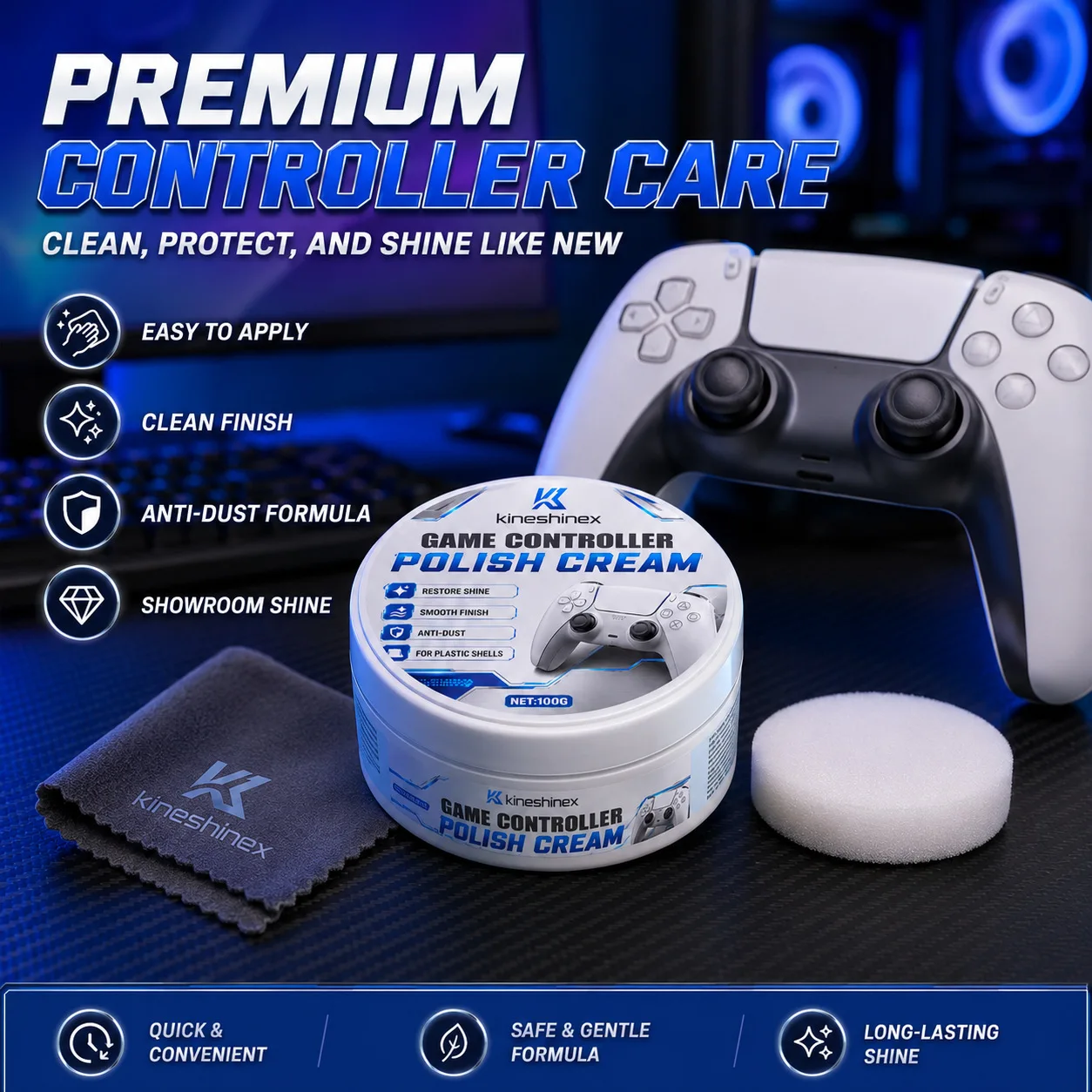 Game Controller Polish Cream –Restore Shine & Smooth Finish,Anti-Dust Formula for Plastic Shells,Easy Apply & Buff,Like-New Look