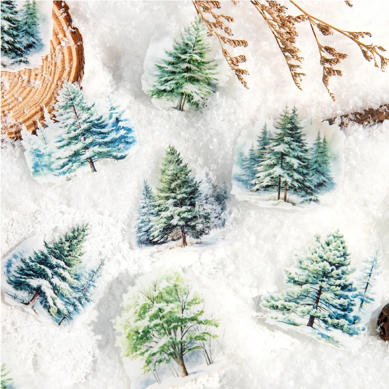 Journal GO 16pcs Trees in the Snow Collage Junk Journal Stickers Planner Card Making Natural Trees Scrapbooking Materials