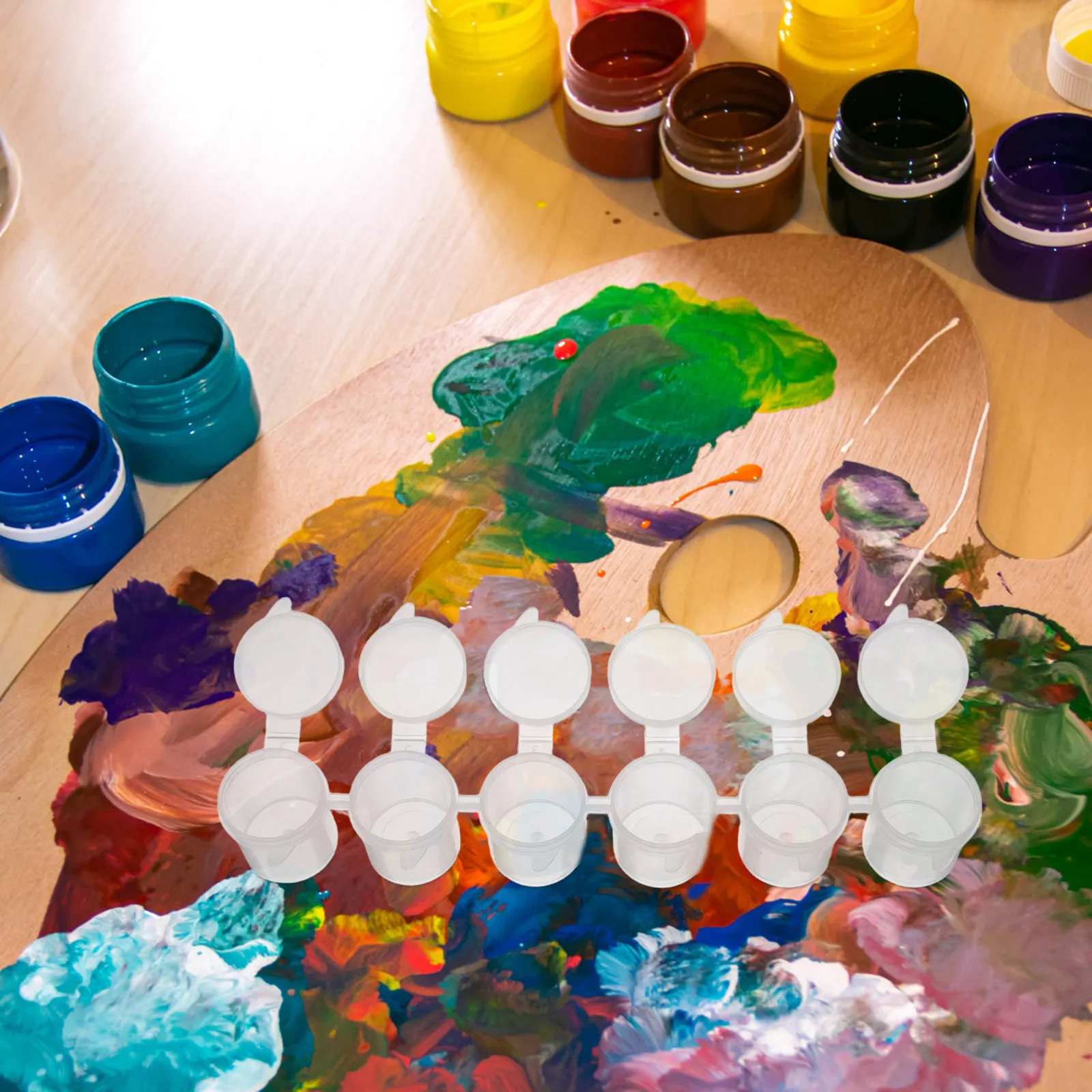 10Pcs Children Paint Empty Palette Case Lightweight Plastic Portable Painting Storage Box Mini Paint Pots Clear Lid Art Tool
