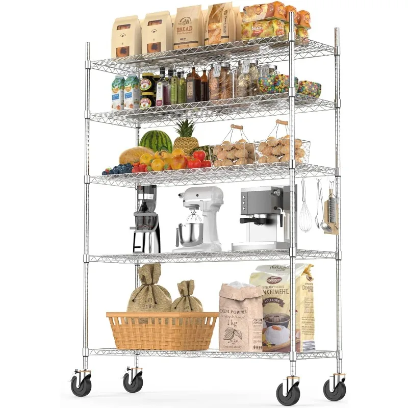 

Luxspire Wire Shelving with Wheels, 3000LB Heavy Duty Commercial-Grade Adjustable Storage Shelves, NSF-Certified Metal Shelving